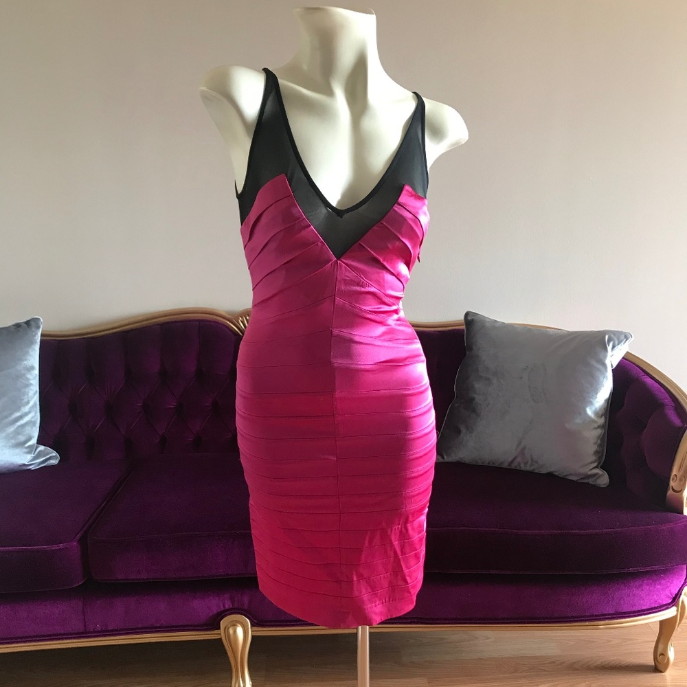Pink Satin BeBe Dress XS